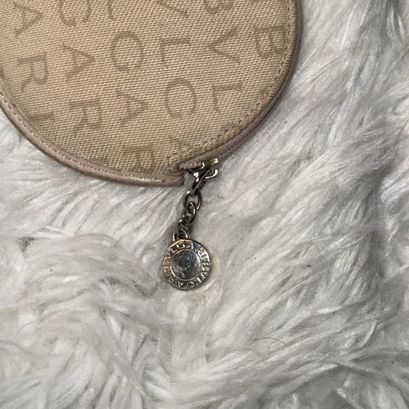 Pre owned  BVLGARI cream taupe Leather trim cream canvas Round MAMMET Coin Purse - Picture 7 of 7